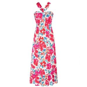 Grace Karin Crisscross Halterneck Sleeveless Floral Print Maxi Dress (L)